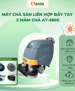 Máy chà sàn liên hợp đẩy tay 2 mâm chà, Điện áp 24V, Công suất 1400W, AT-660S